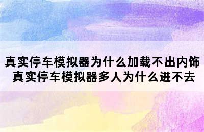 真实停车模拟器为什么加载不出内饰 真实停车模拟器多人为什么进不去